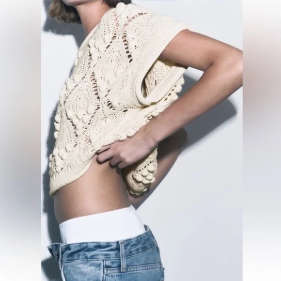 Zara ball trim textured knit top S - Picture 15 of 16